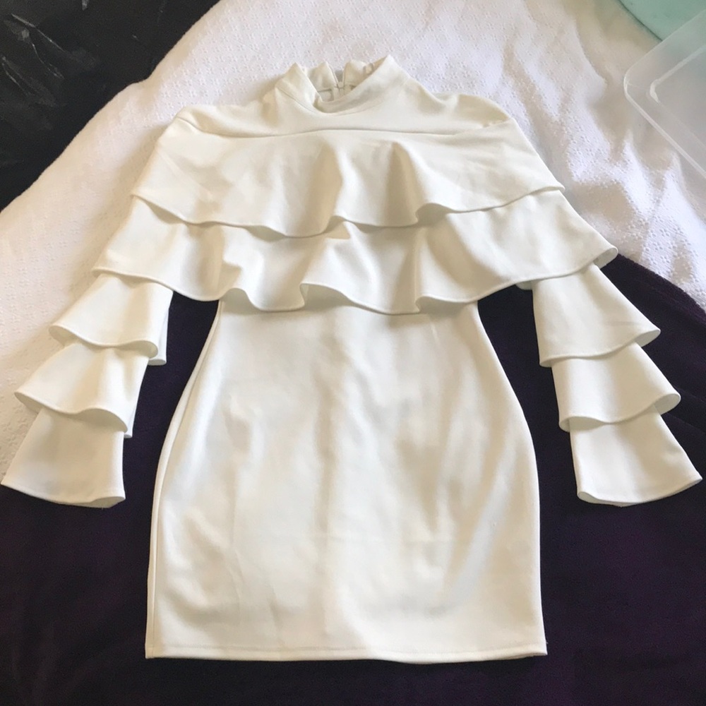 White Ruffle Bodycon Dress